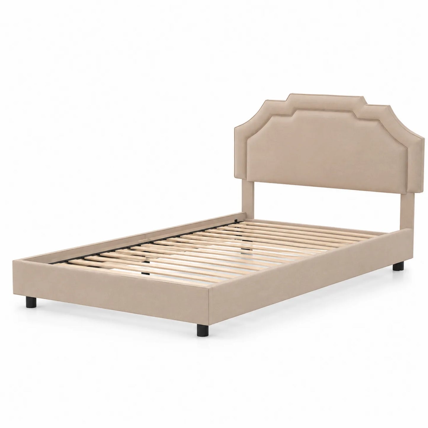 Letto Singolo in Legno e Rivestimento in Poliestere Beige 200x100 cm