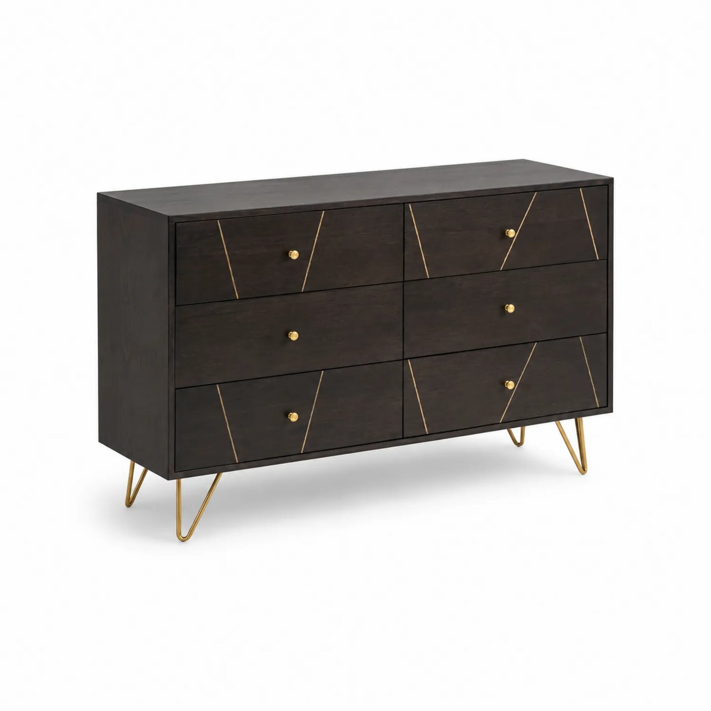 Cassettiera in Legno MDF Marrone Scuro con Dettagli Dorati