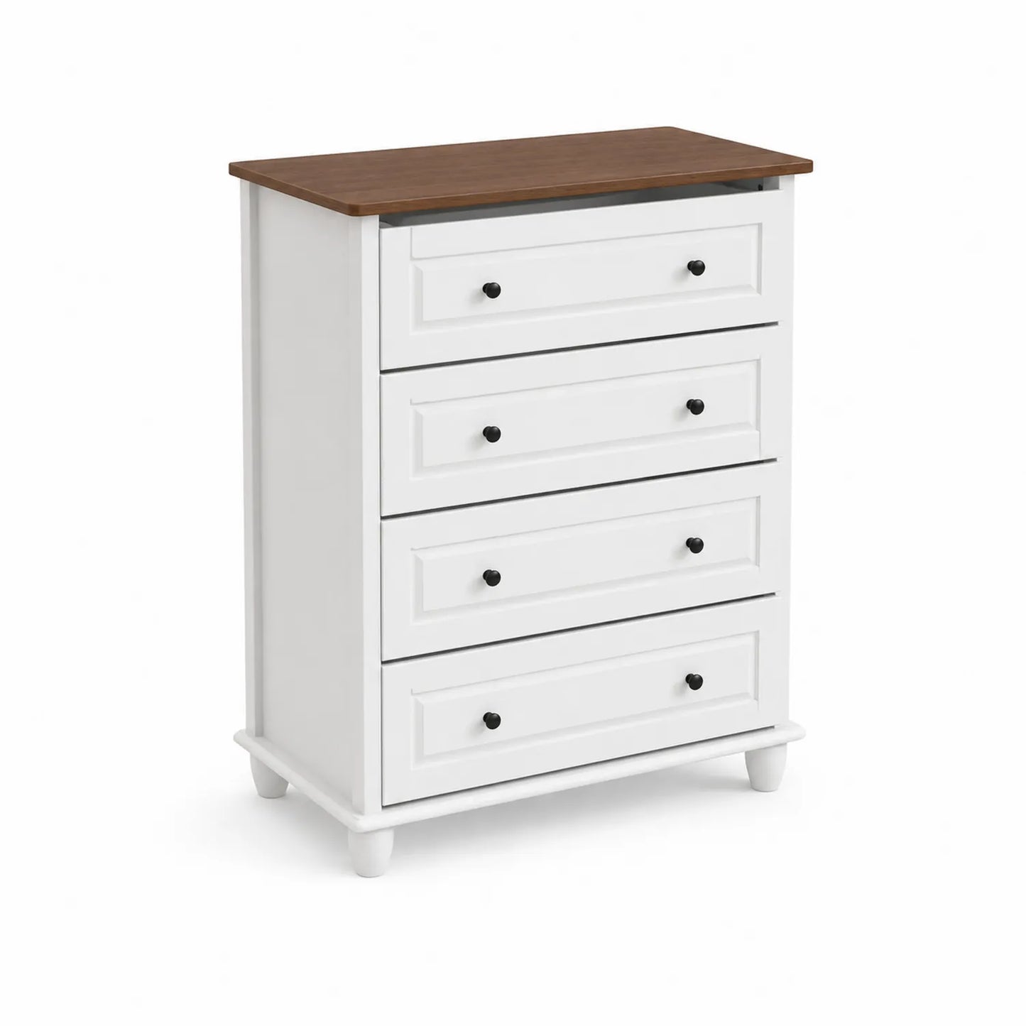 Cassettiera in legno MDF bianco con ripiano marrone 4 cassetti