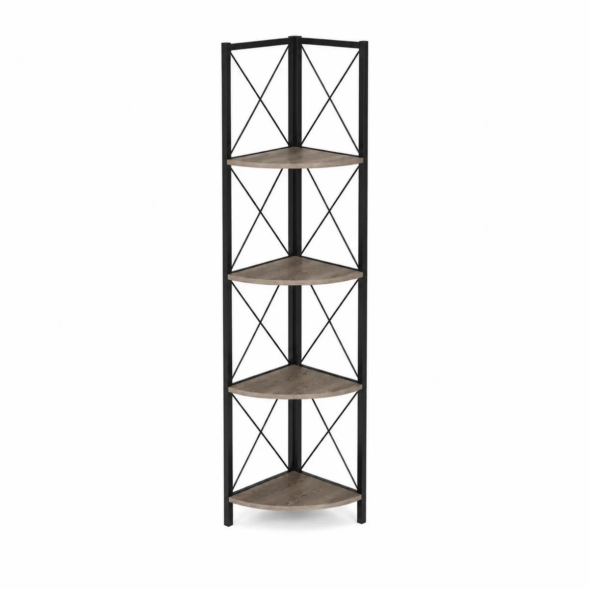 Scaffale Angolare a 5 Ripiani in Legno e Metallo Marrone/Nero