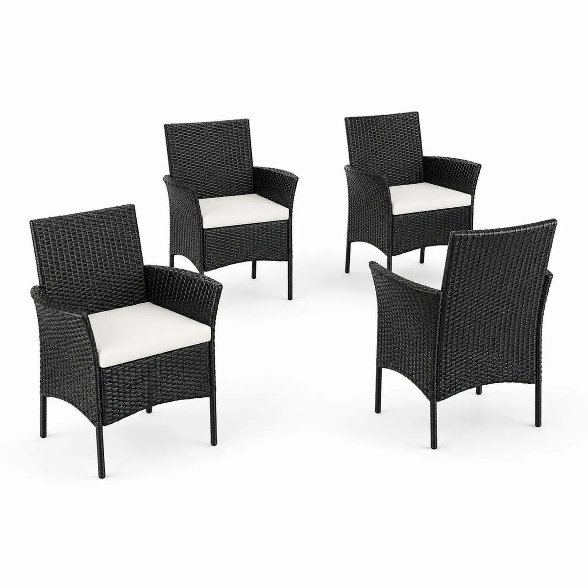 Set di 4 Sedie da Esterno in Rattan con Cuscino Bianco 55x58x81 cm