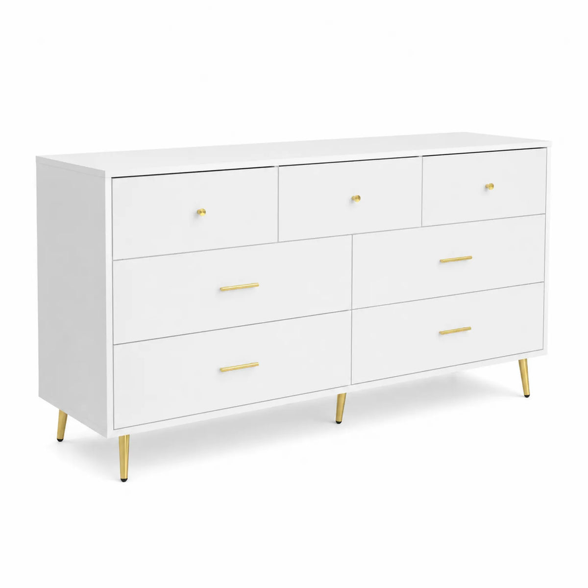 Cassettiera in Legno MDF Bianca con Gambe in Metallo Dorato