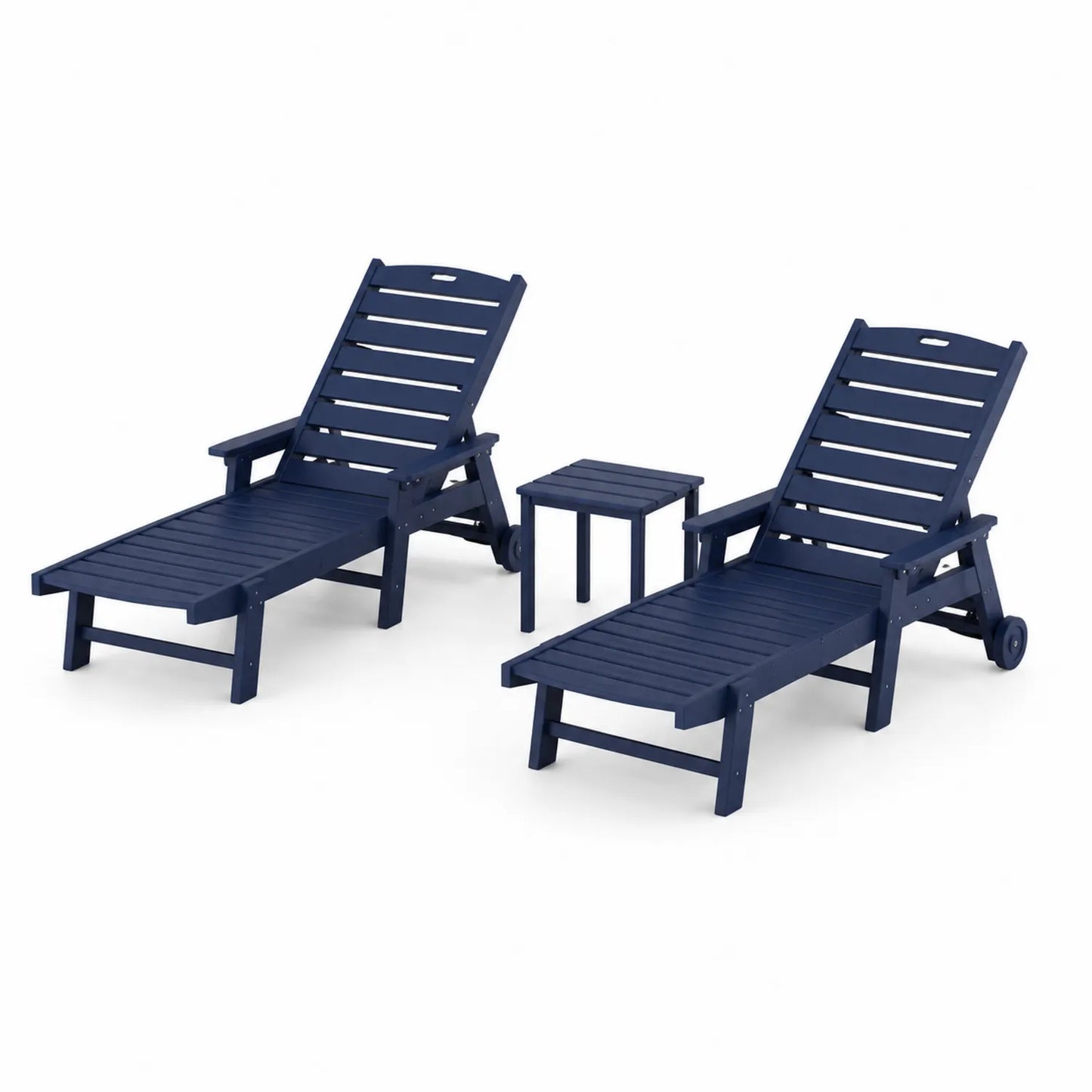 Set lettini prendisole in legno con tavolino Blu
