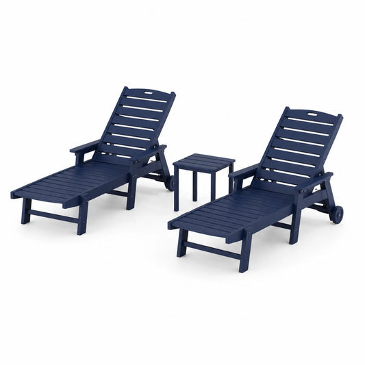 Set lettini prendisole in legno con tavolino Blu
