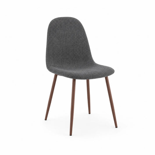 Sedia da pranzo in tessuto grigio con gambe in metallo