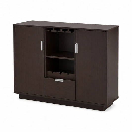 Credenza in legno MDF marrone con armadietti e ripiani