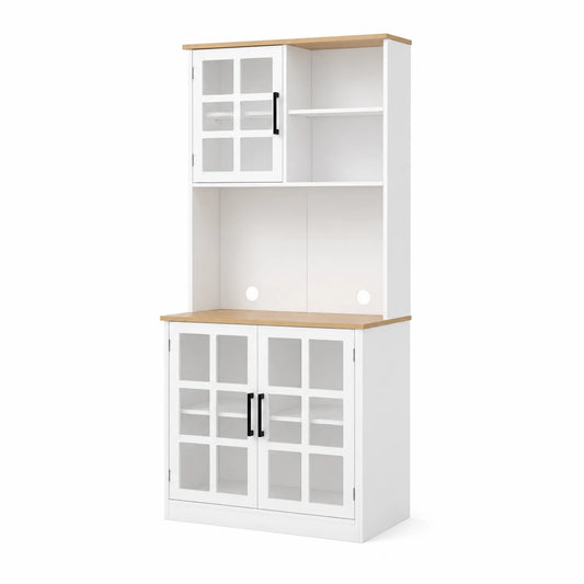 Credenza da Cucina in MDF Bianco con Ante in Vetro Temperato