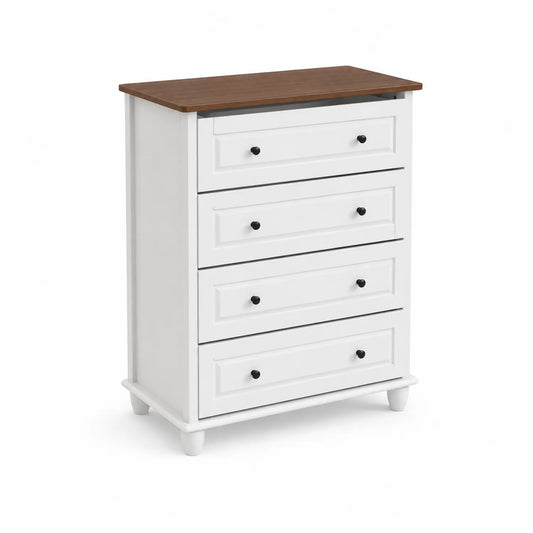 Cassettiera in legno MDF bianco con ripiano marrone 4 cassetti