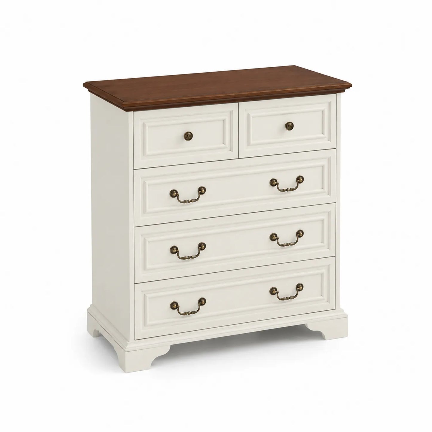 Cassettiera in Legno con 5 Cassetti Bianco e Noce