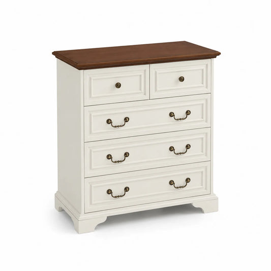 Cassettiera in Legno con 5 Cassetti Bianco e Noce