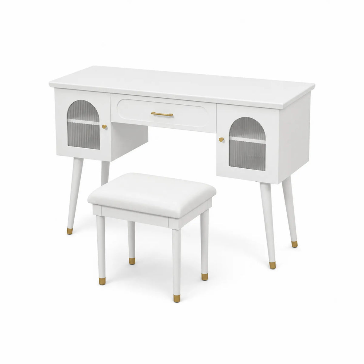 Set Tavolo da Toeletta con Sgabello in Legno Bianco