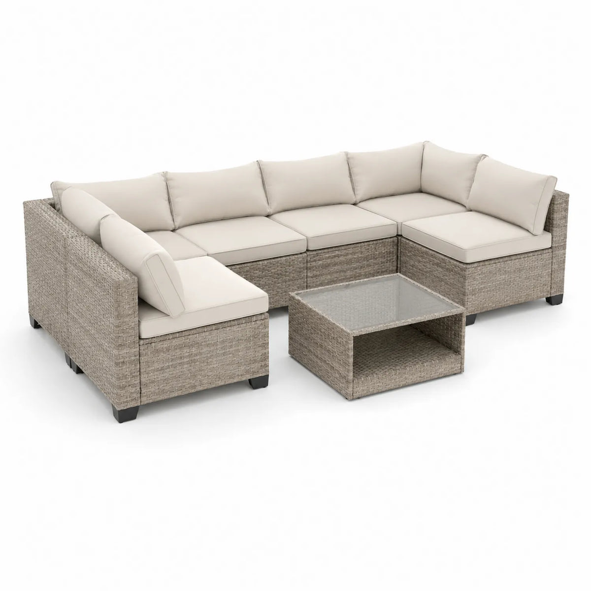 Divano Modulabile Angolare da Esterno in Rattan Sintetico con Tavolino