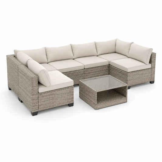 Divano Modulabile Angolare da Esterno in Rattan Sintetico con Tavolino