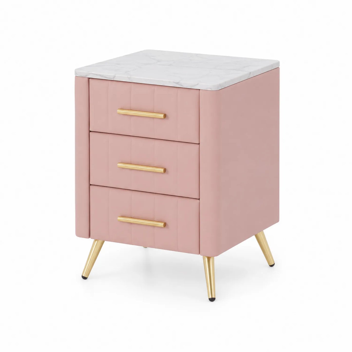 Comodino con 3 cassetti in legno e marmo rosa