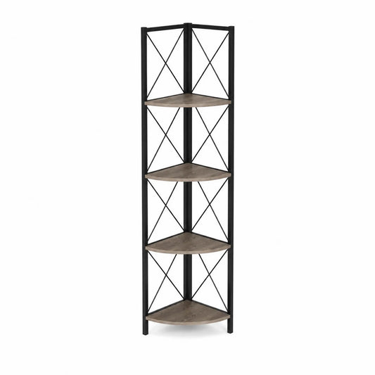 Scaffale Angolare a 5 Ripiani in Legno e Metallo Marrone/Nero