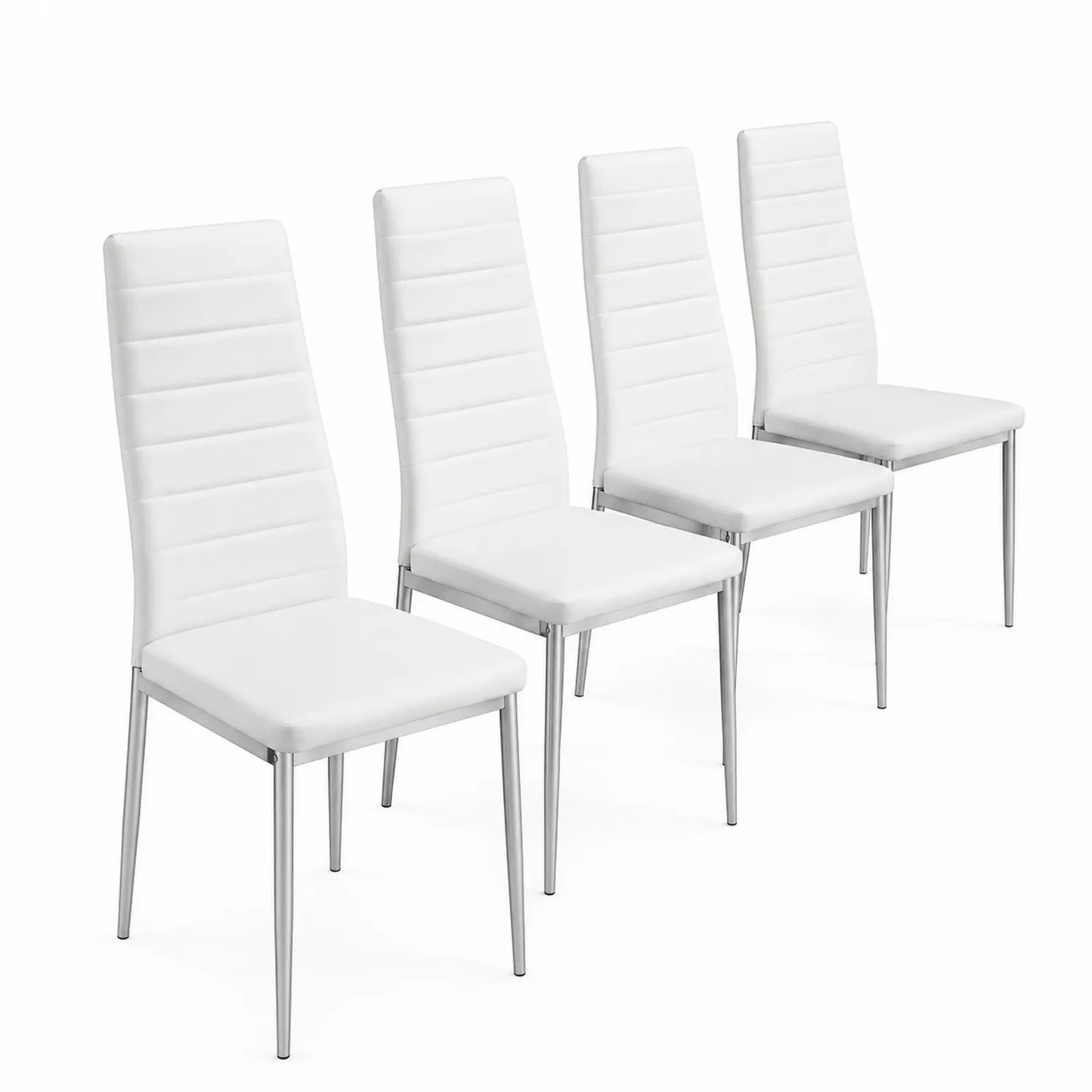 Set di 4 Sedie da Pranzo in Pelle Sintetica Bianca con Gambe in Metallo