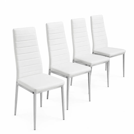 Set di 4 Sedie da Pranzo in Pelle Sintetica Bianca con Gambe in Metallo