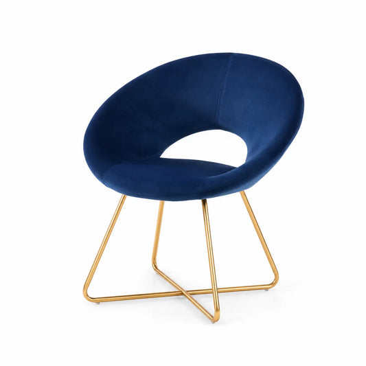 Sedia in Velluto Blu con Struttura in Metallo