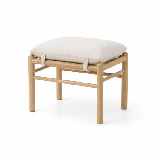 Pouf in legno con cuscino in tessuto Beige