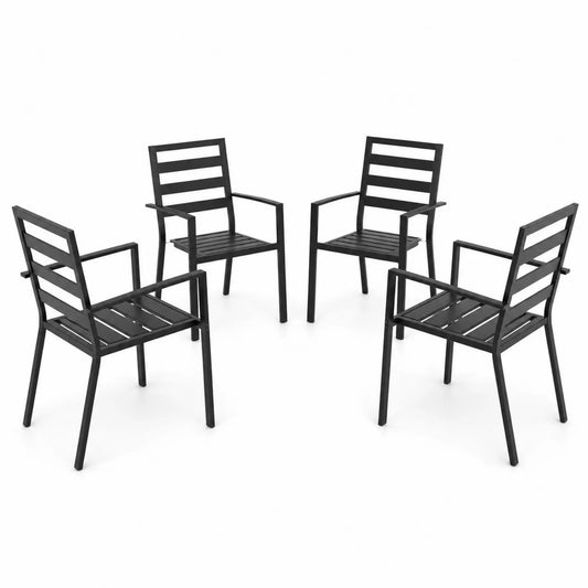 Set di 4 sedie da esterno in alluminio verniciato nero