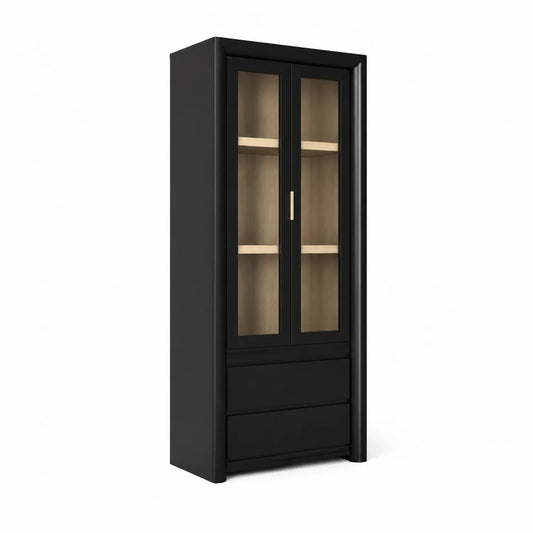 Libreria con Vetrina in Legno e Vetro Nero