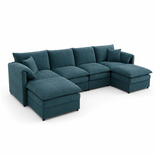 Divano angolare in tessuto poliestere blu con chaise longue