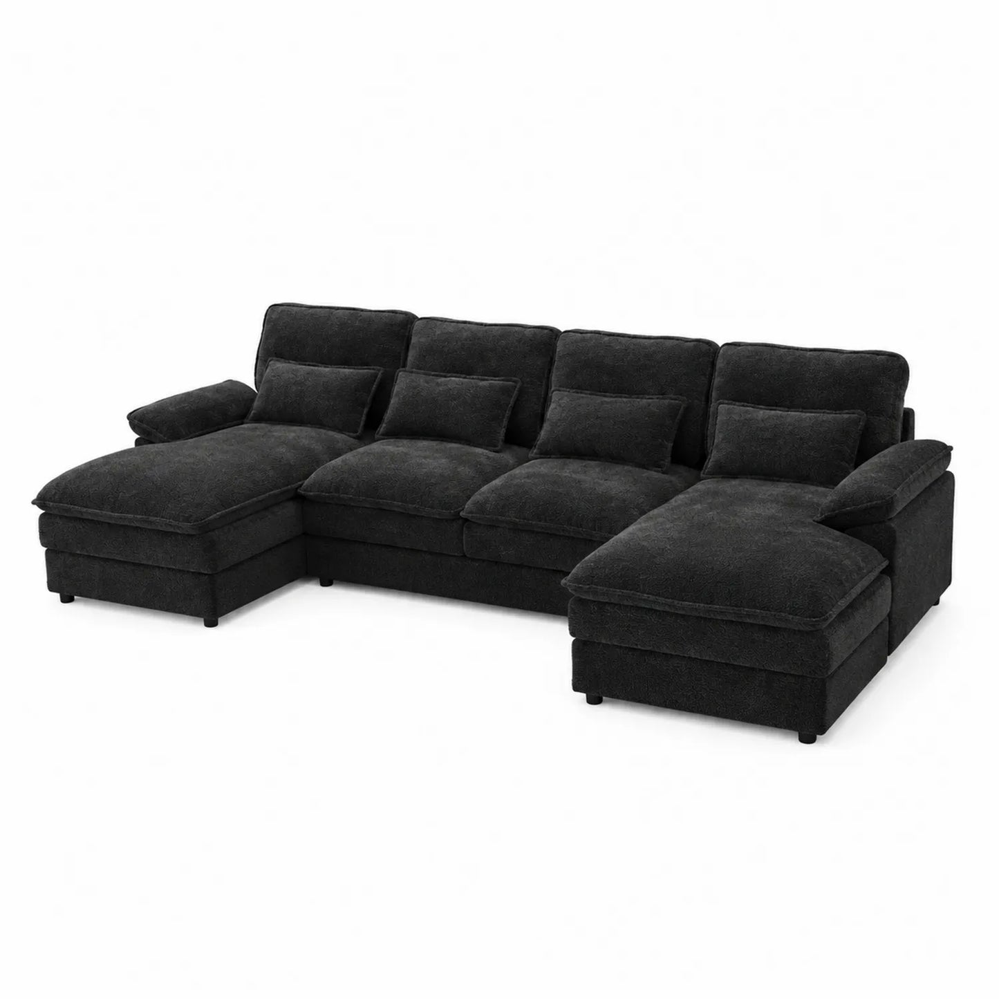 Divano angolare in tessuto poliestere con chaise longue a sinistra, antracite, 300x150x90 cm