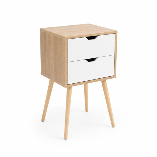 Comodino a Doppio Cassetto in Legno e MDF Bianco