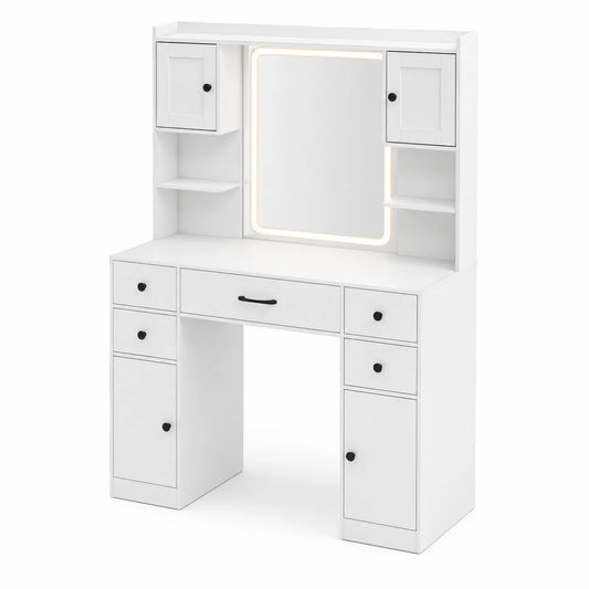 Toeletta in Legno con Specchio LED, 140x100x40 cm