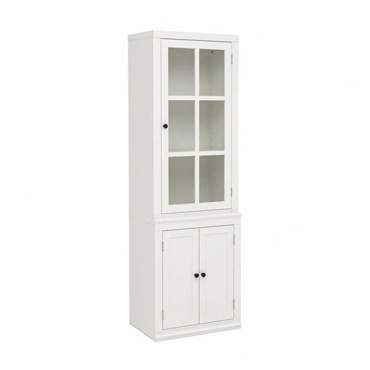 Libreria in Legno Bianco con Ante in Vetro Temperato