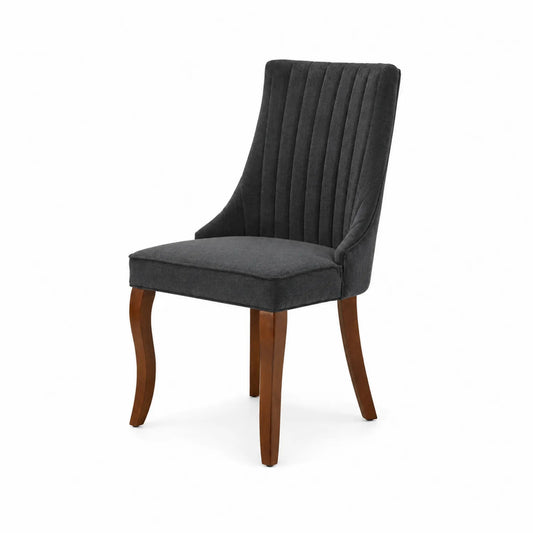 Sedia da pranzo in tessuto poliestere grigio con gambe in legno massello