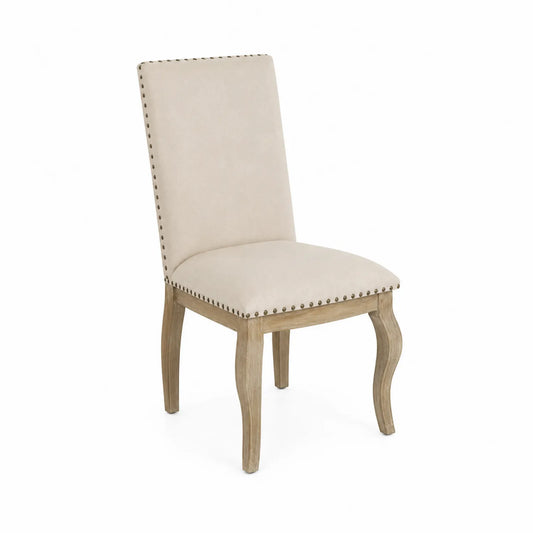 Sedia da pranzo in legno massello rivestita in lino beige