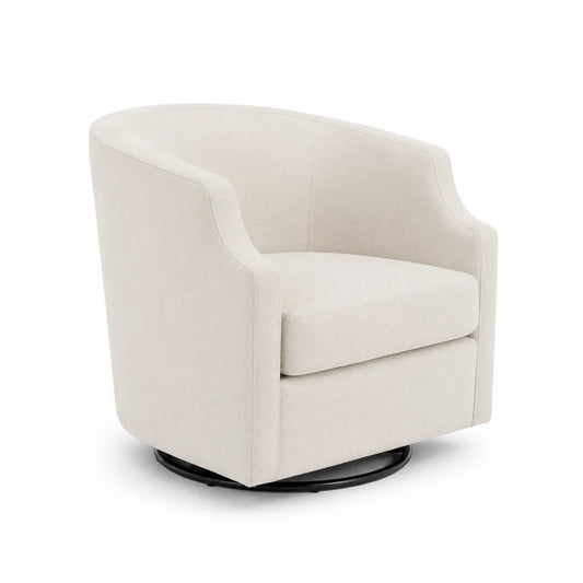 Poltrona girevole in tessuto beige con base in metallo
