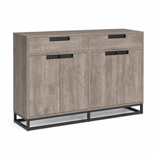 Credenza in pannelli di fibra e metallo grigio chiaro 152x40x85 cm