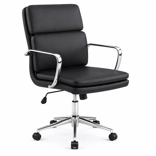 Sedia da ufficio in pelle PU nera con struttura in metallo