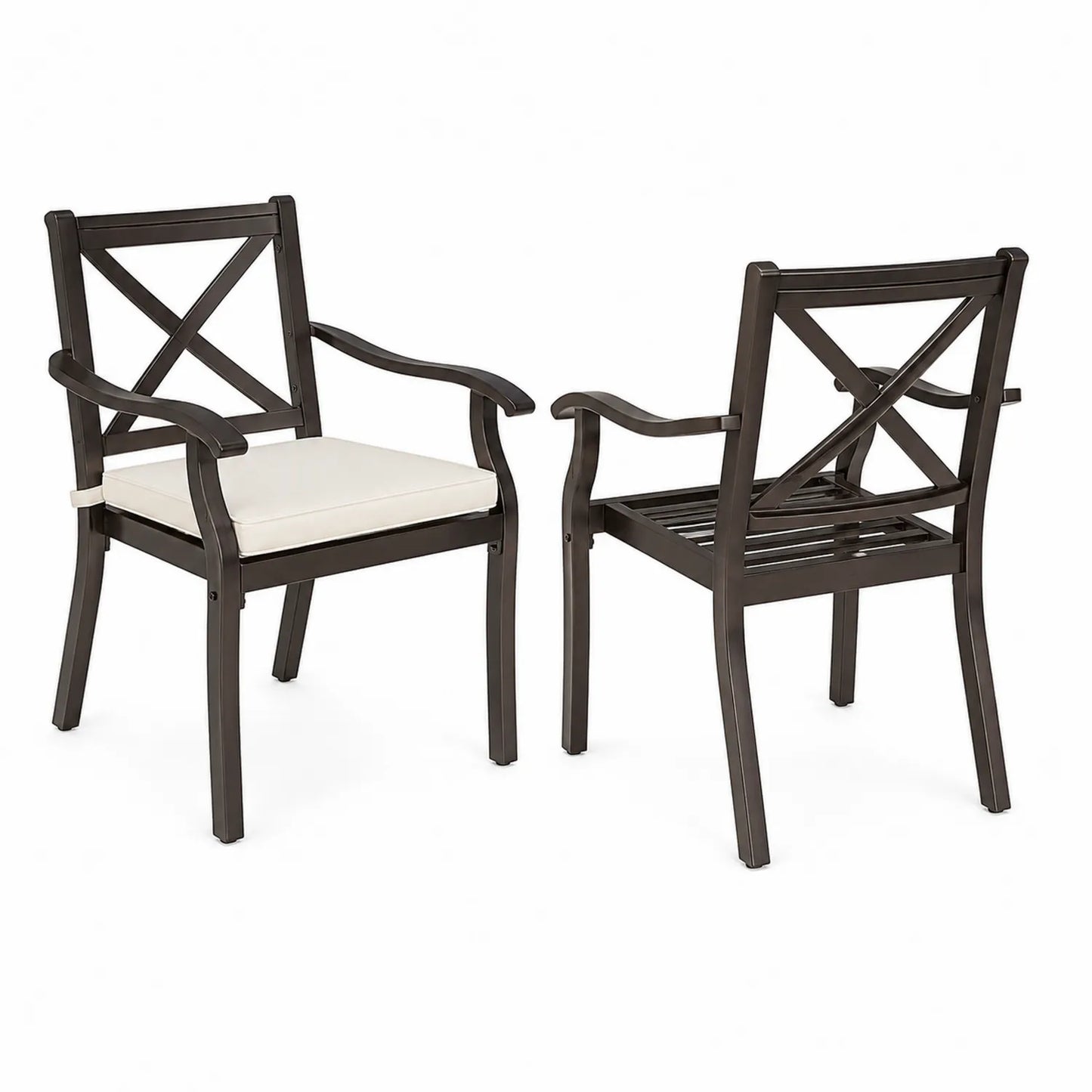 Set di 2 sedie da giardino in metallo nero con cuscini beige