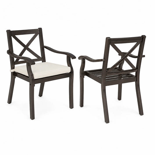 Set di 2 sedie da giardino in metallo nero con cuscini beige