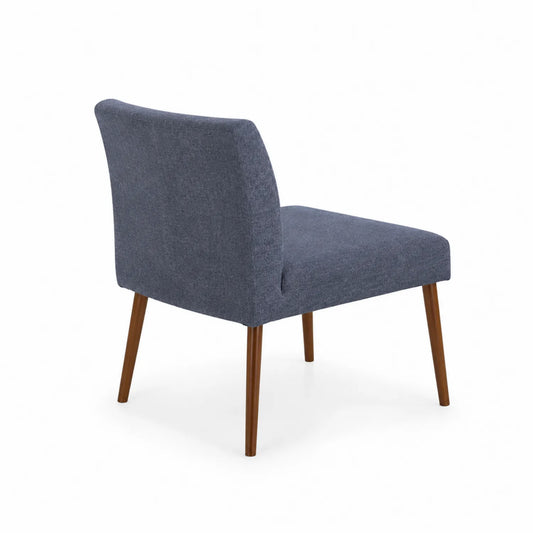 Sedia in tessuto poliestere blu con gambe in legno massello