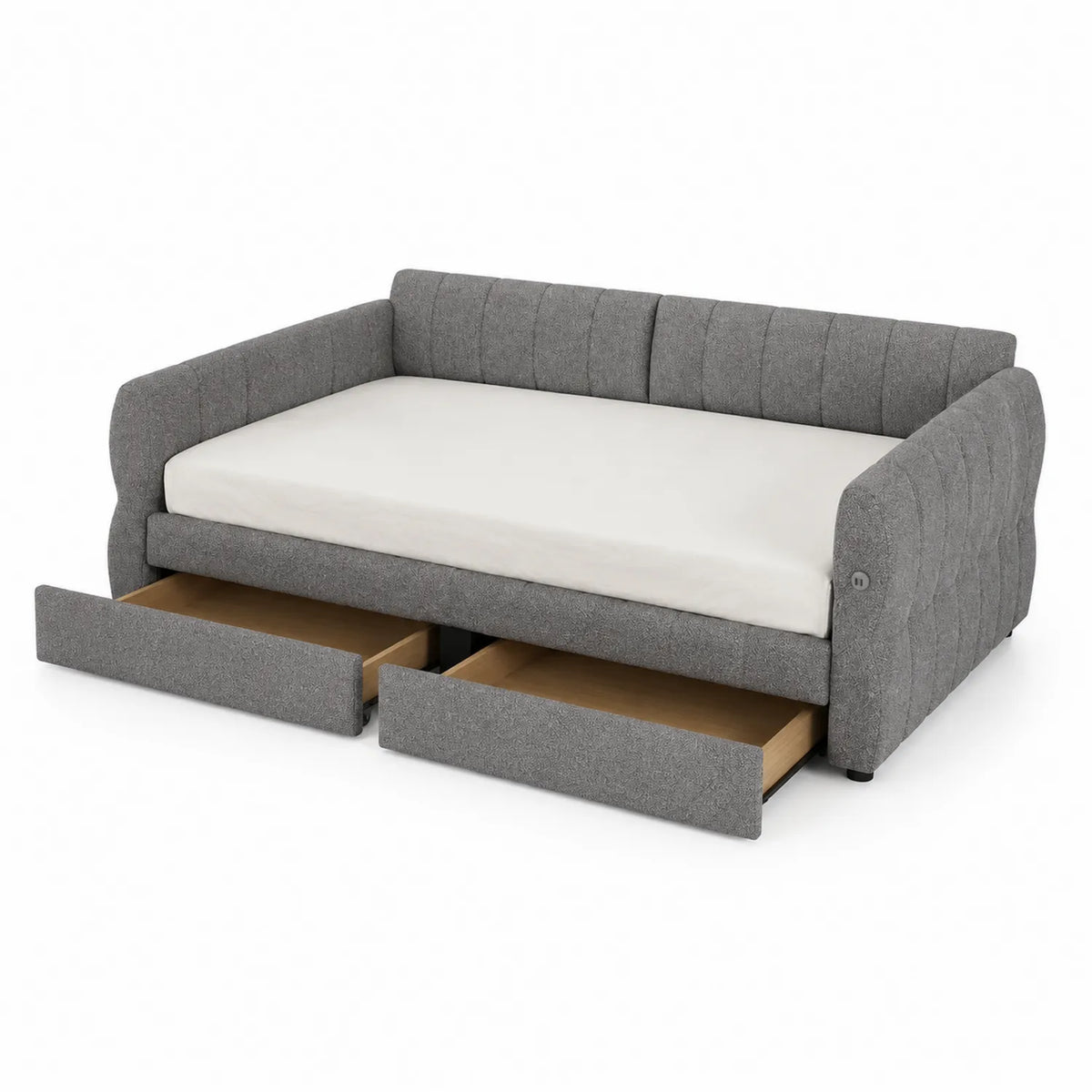 Divano Letto in Tessuto Grigio con Cassetti 200x140 cm