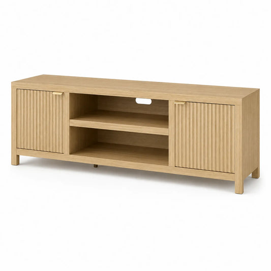 Mobile TV in Legno MDF Rovere Chiaro con Scomparti e Scaffali