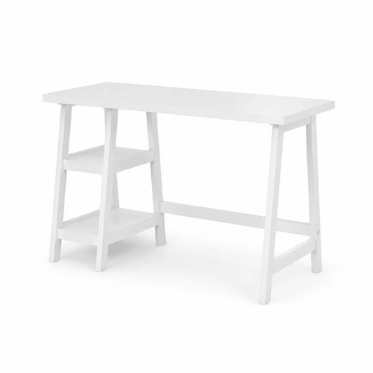 Scrivania in legno MDF bianca con ripiani 120x60x75 cm