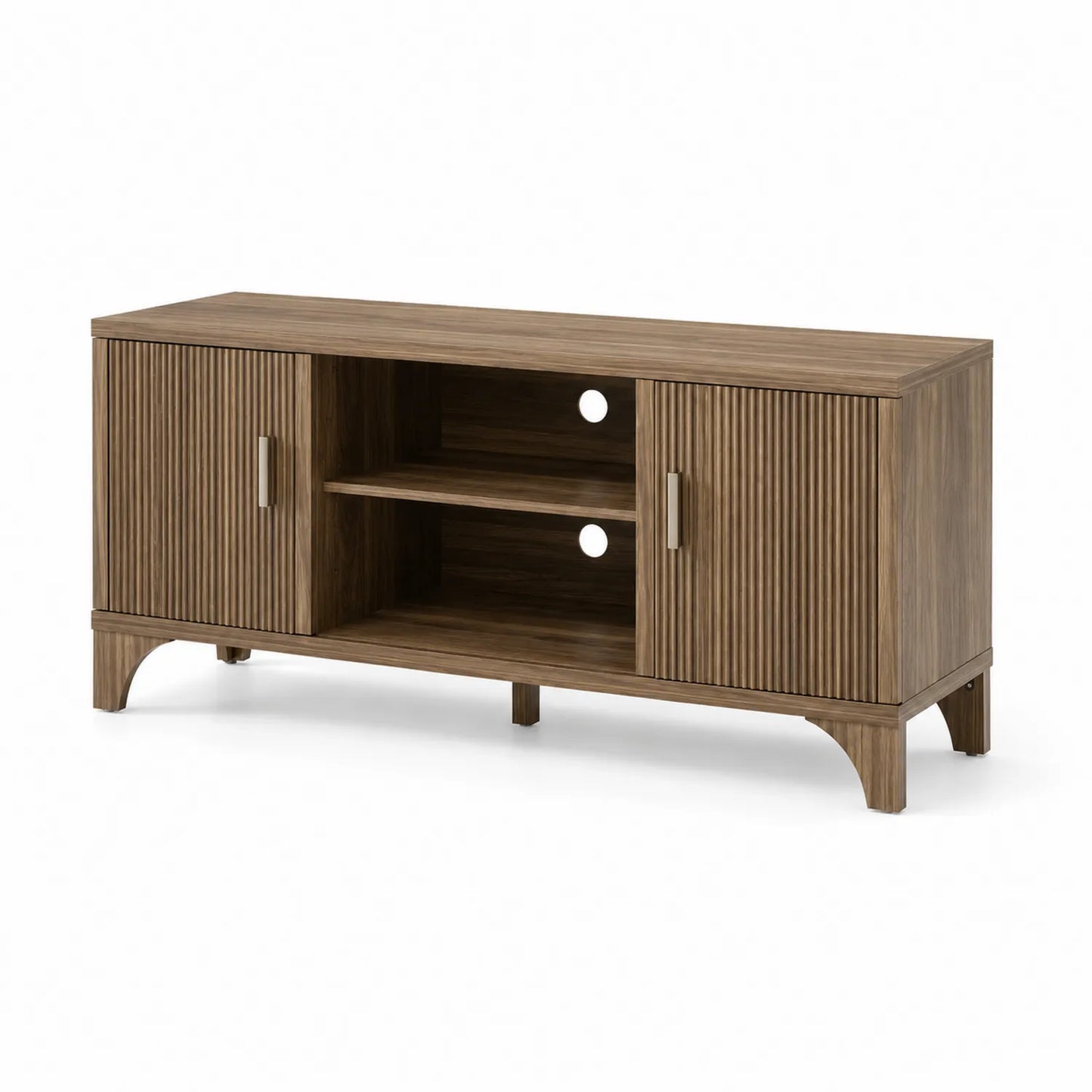 Mobile TV in legno con ripiani e ante in noce 140x40x50 cm
