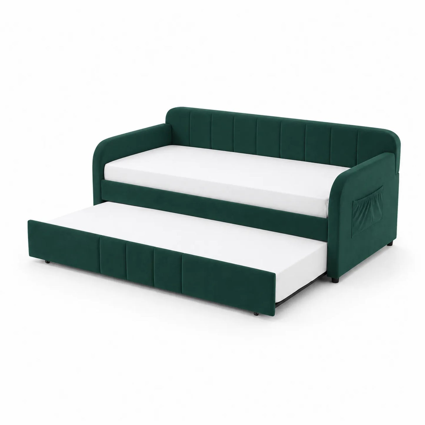 Letto Divano in Veluto Verde con Materassi Estraibili