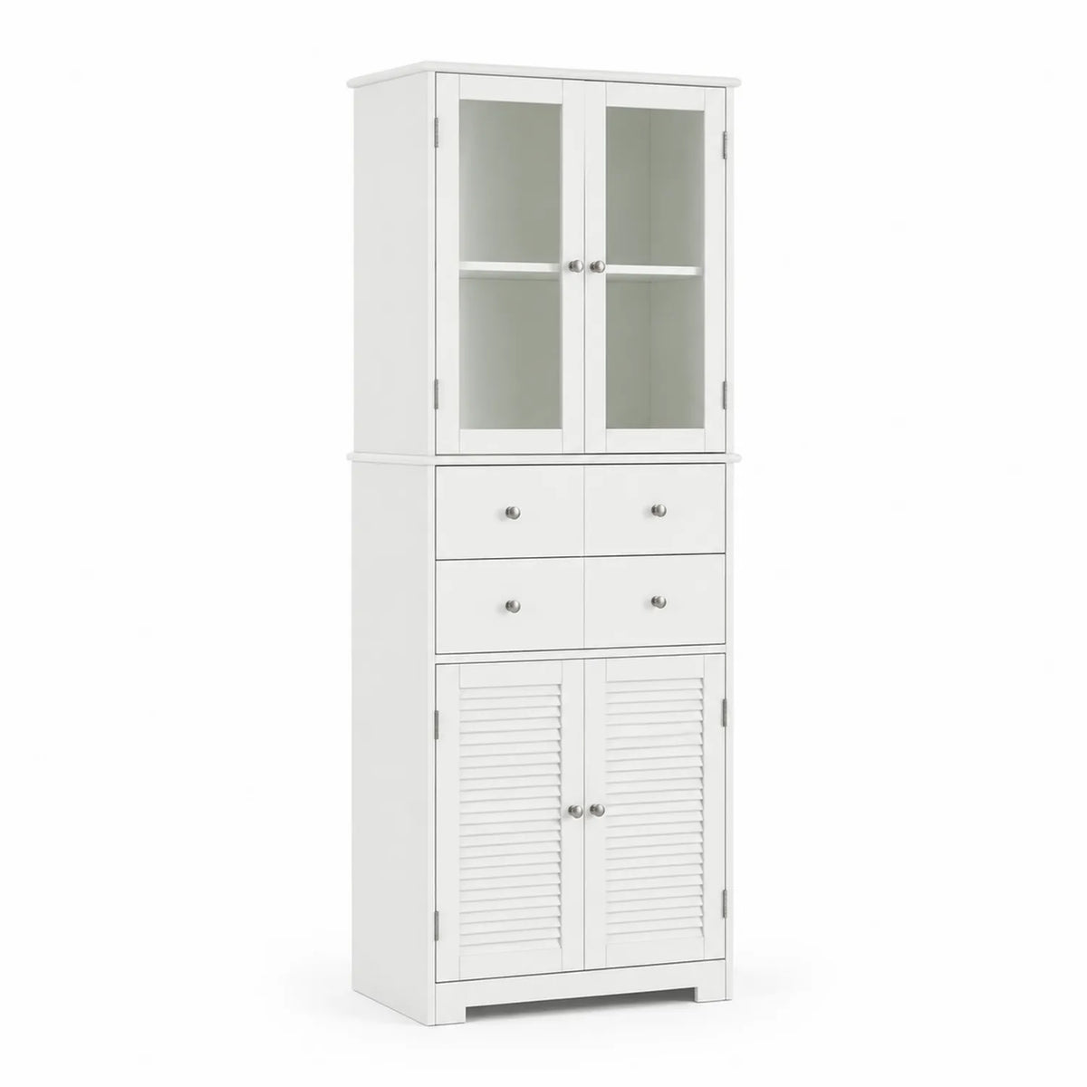 Vetrina con Cassetti e Ante in Legno MDF e Vetro Temperato 80x40x180cm Bianco