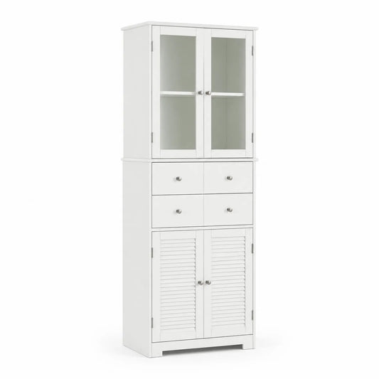 Vetrina con Cassetti e Ante in Legno MDF e Vetro Temperato 80x40x180cm Bianco
