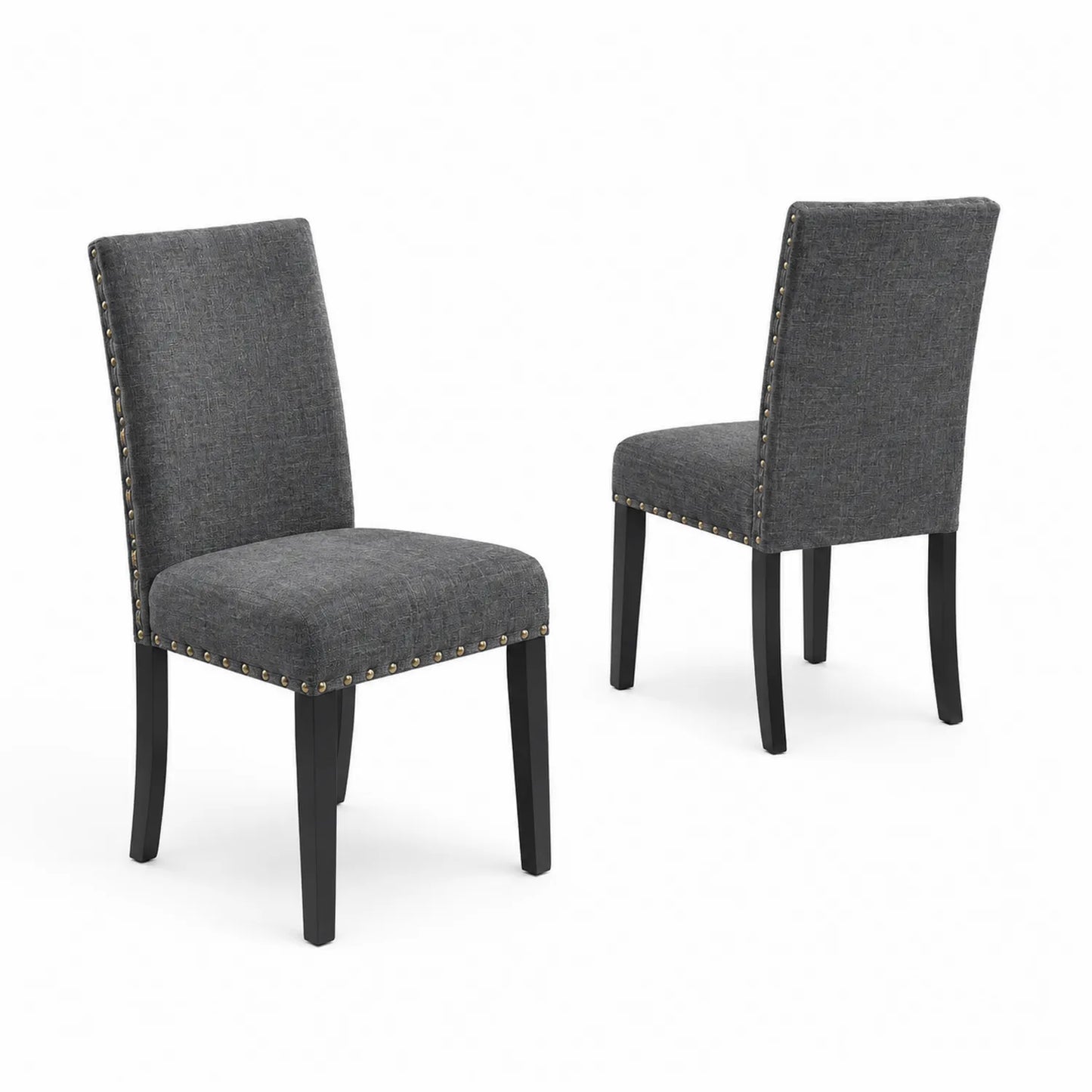 Set di 2 Sedie da Pranzo in Tessuto con Gambe in Legno