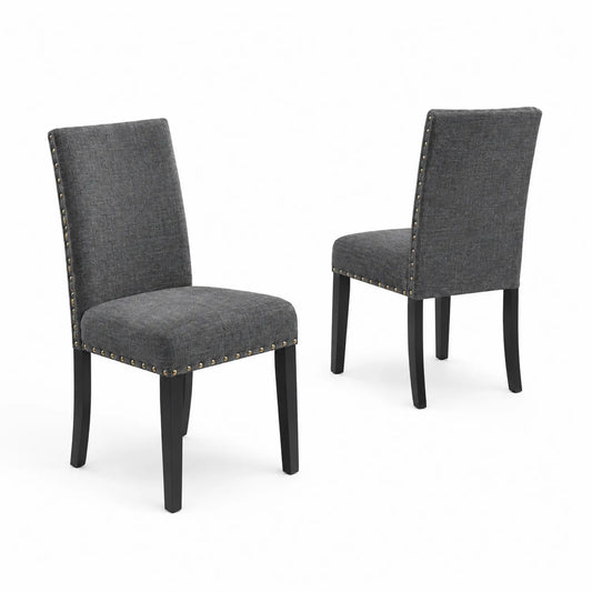 Set di 2 Sedie da Pranzo in Tessuto con Gambe in Legno