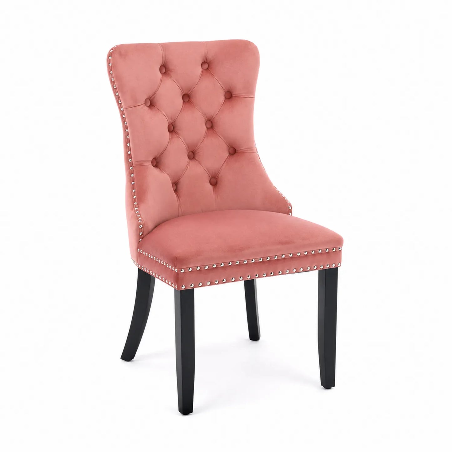 Sedia in velluto rosa con gambe in legno