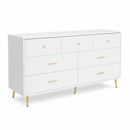 Cassettiera in Legno MDF Bianca con Gambe in Metallo Dorato