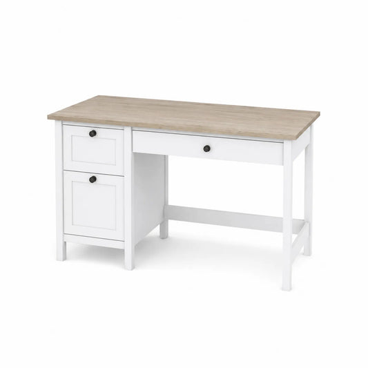Scrivania in Legno MDF con Cassetti Bianco e Naturale